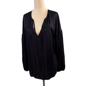 Nation LTD Black Long Sleeve Blouse Elastic Cuff Split Neck Medium